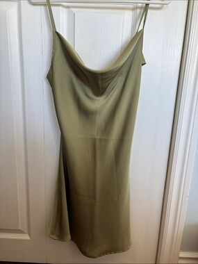Olive Green Slip Dress with Cowl Neck